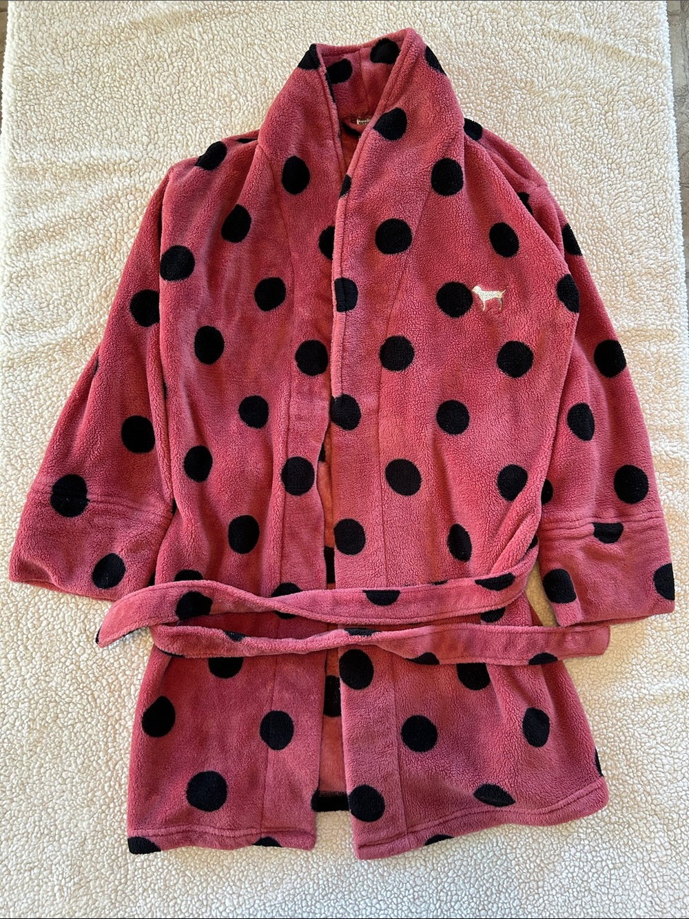 PINK Victoria's Secret Pink Robe with Black Polka Dots